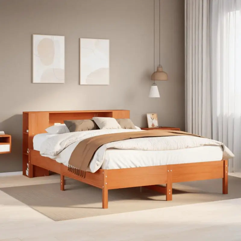 Boekenkastbed van massief grenenhout met optimale totale afmetingen - Wasbruin / 140 x 200cm - Bedden & bedframes