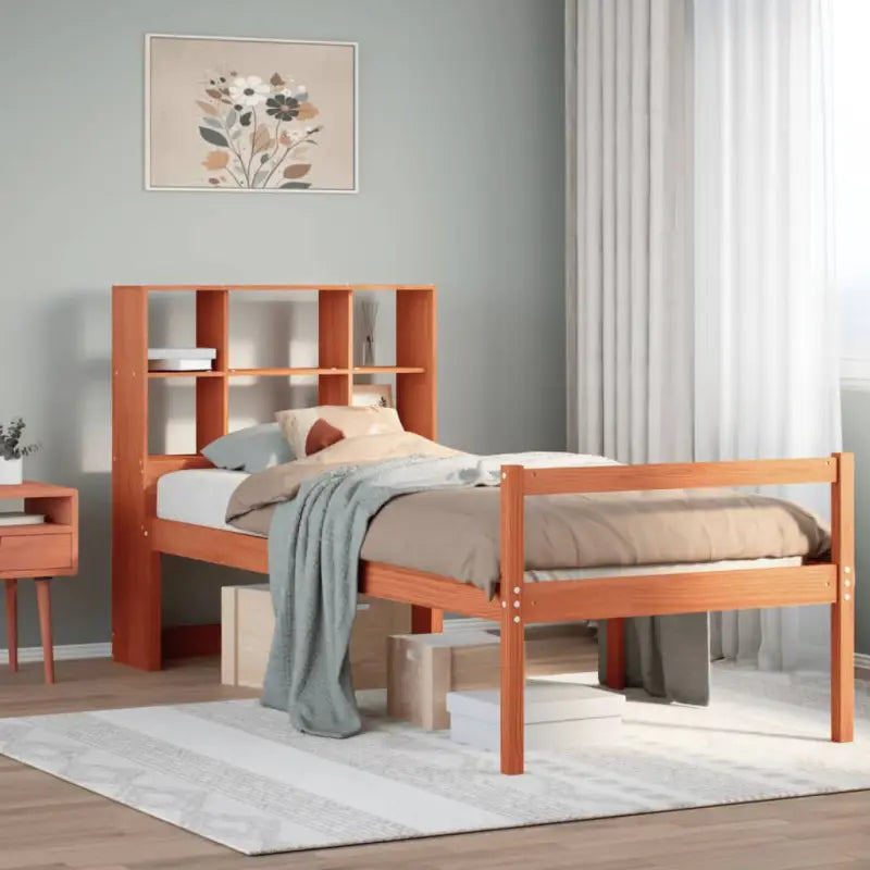 Boekenkastbed van massief grenenhout met optimale totale afmetingen - Wasbruin / 75 x 190 cm - Bedden & bedframes