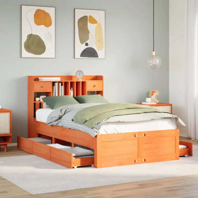 Boekenkastbed van massief grenenhout met optimale totale afmetingen - Wasbruin / 135 x 190 cm - Bedden & bedframes