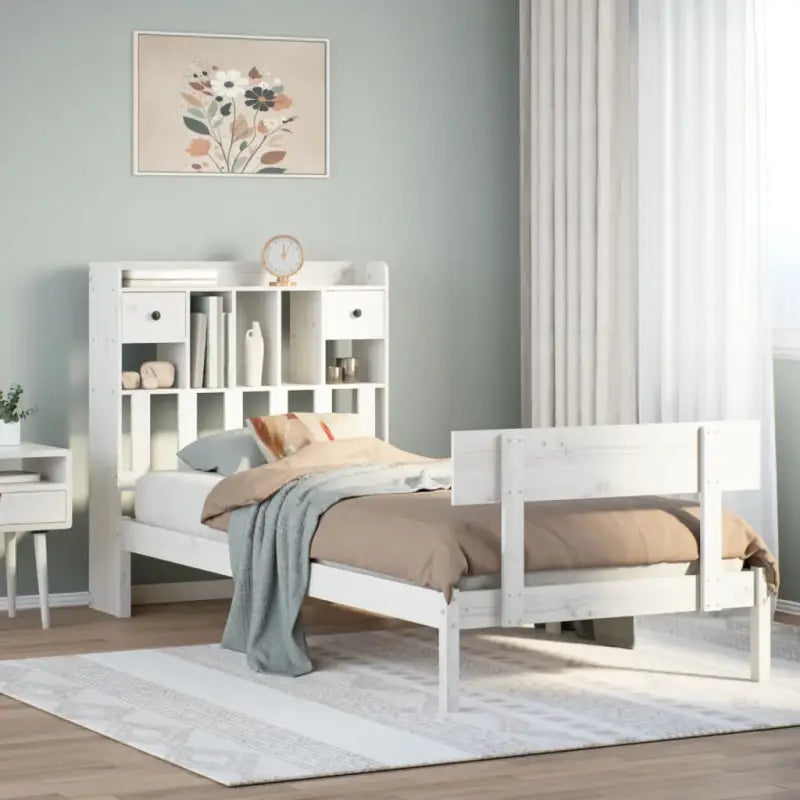 Boekenkastbed van massief grenenhout met optimale totale afmetingen - Wit / 100 x 200 cm - Bedden & bedframes