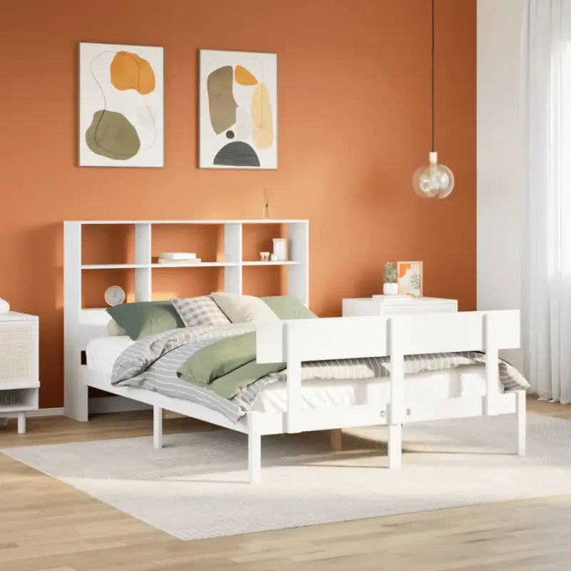 Boekenkastbed van massief grenenhout met optimale totale afmetingen - Wit / 150 x 200 cm - Bedden & bedframes
