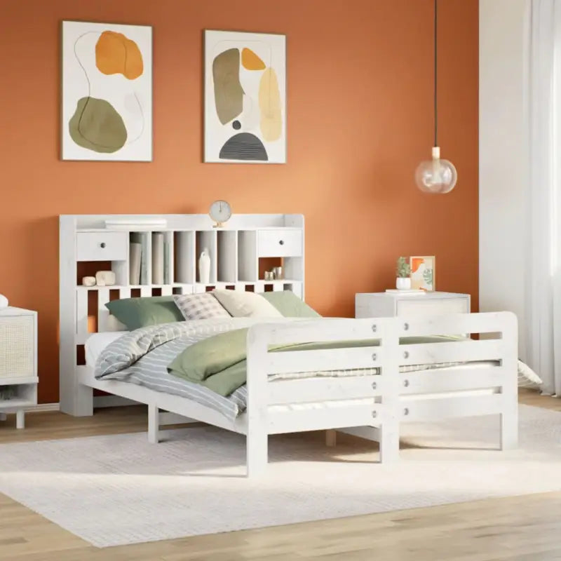 Boekenkastbed van massief grenenhout met optimale totale afmetingen - Wit / 150 x 200 cm - Bedden & bedframes