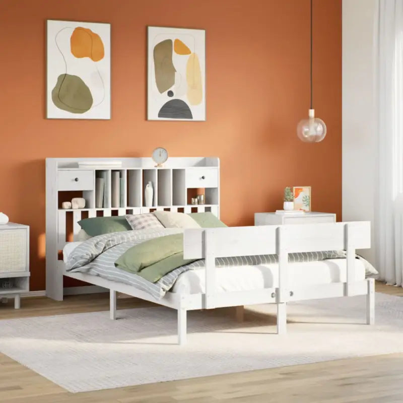 Boekenkastbed van massief grenenhout met optimale totale afmetingen - Wit / 160 x 200 cm - Bedden & bedframes