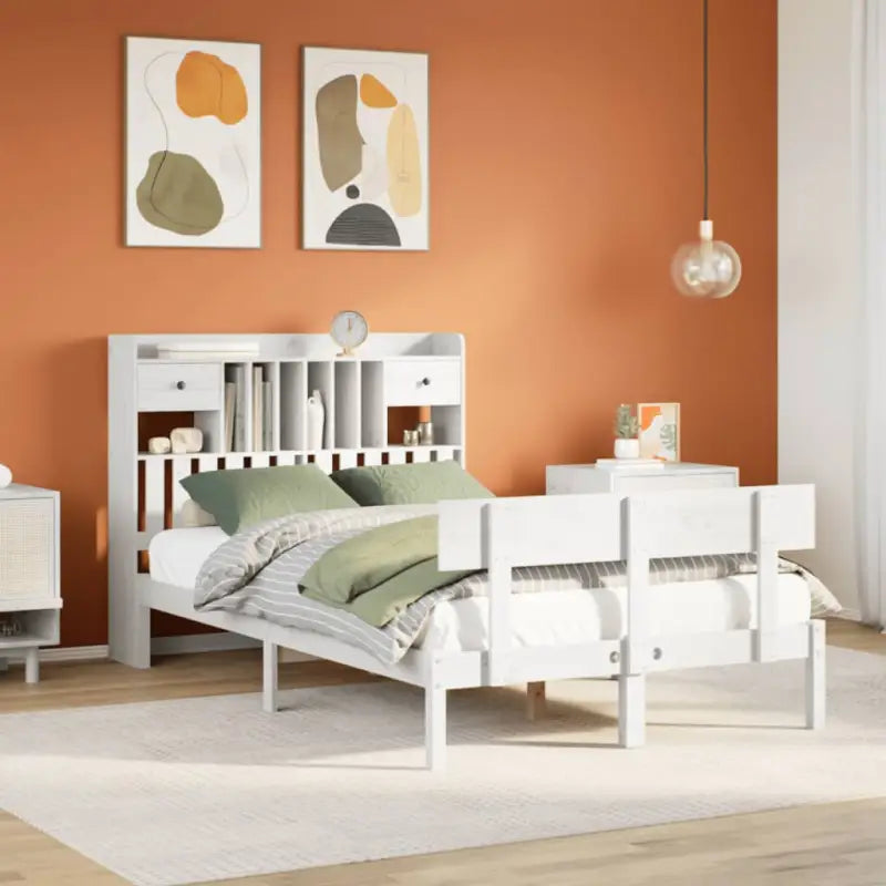 Boekenkastbed van massief grenenhout met optimale totale afmetingen - Wit / 135 x 190 cm - Bedden & bedframes