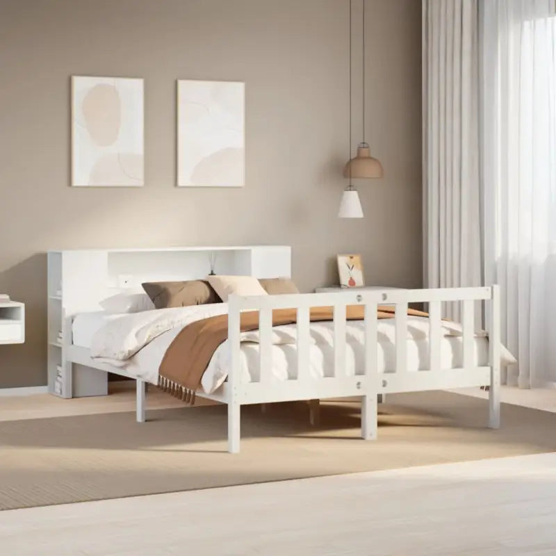 Boekenkastbed van massief grenenhout met optimale totale afmetingen - Wit / 150 x 200 cm - Bedden & bedframes
