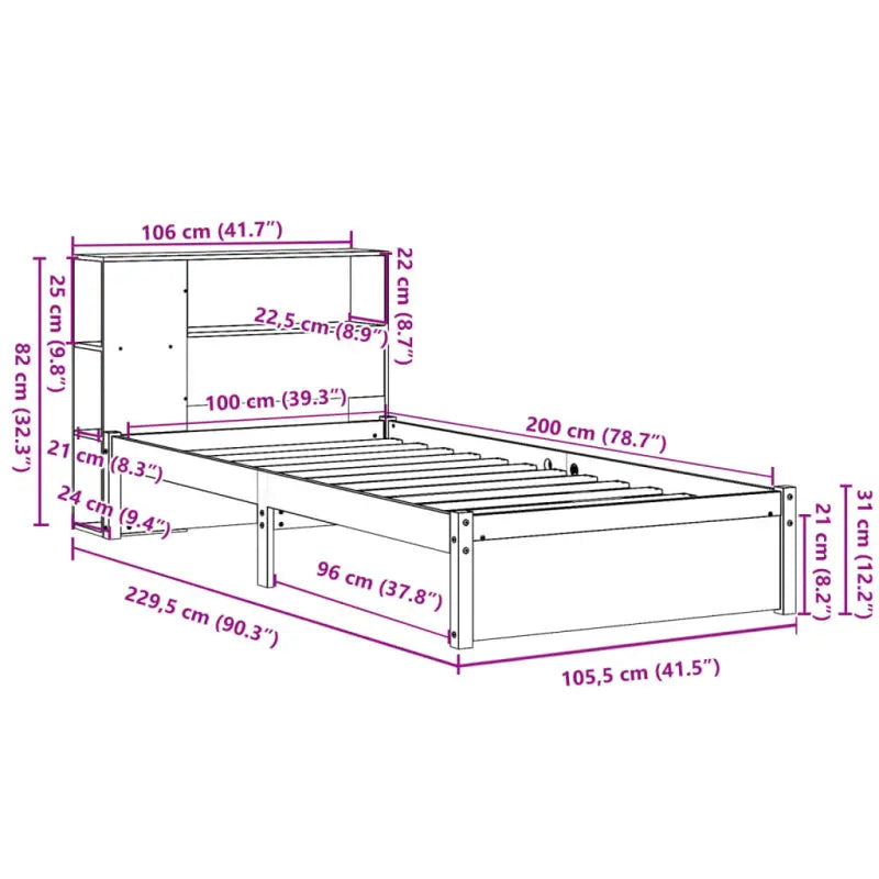 Boekenkastbed van massief grenenhout met optimale totale afmetingen - Bedden & bedframes