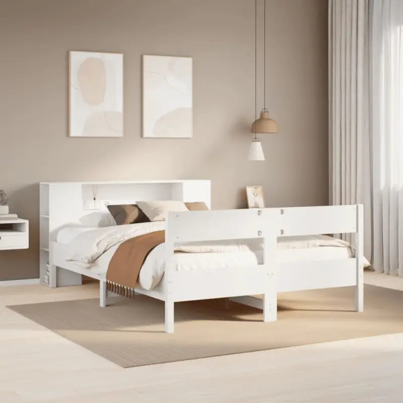 Boekenkastbed van massief grenenhout met optimale totale afmetingen - Wit / 160 x 200 cm - Bedden & bedframes