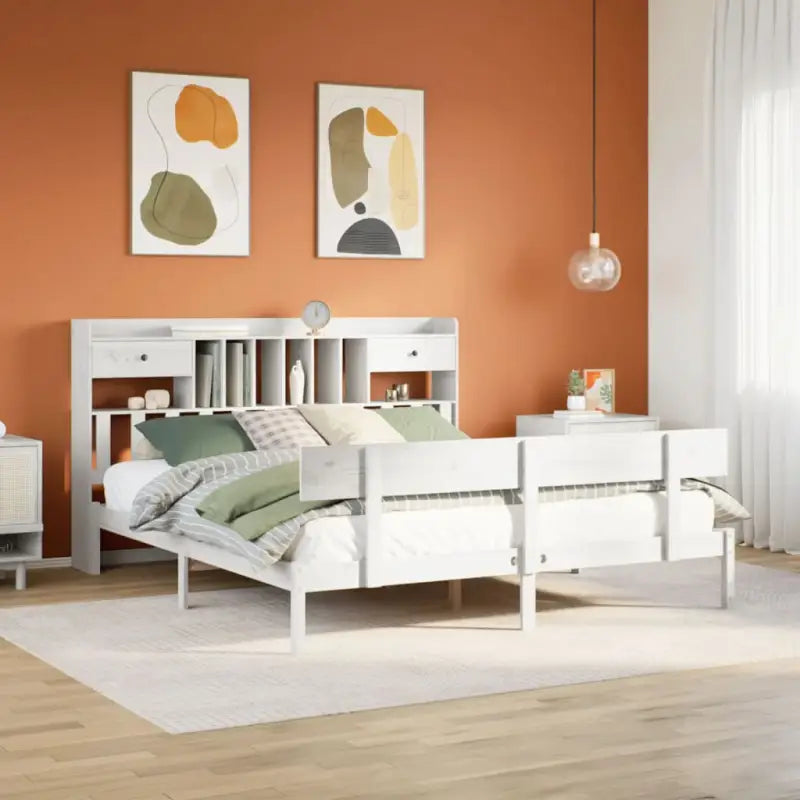 Boekenkastbed van massief grenenhout met optimale totale afmetingen - Wit / 200 x 200 cm - Bedden & bedframes