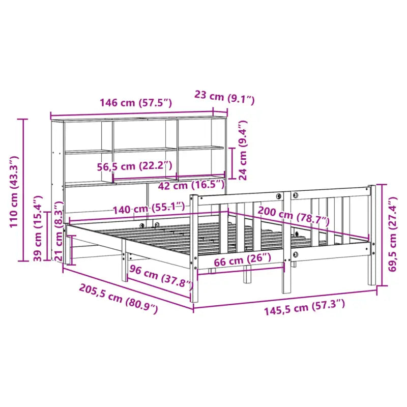 Boekenkastbed van massief grenenhout met optimale totale afmetingen - Bedden & bedframes