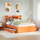 Boekenkastbed van massief grenenhout met optimale totale afmetingen - Wasbruin / 140 x 190 cm - Bedden & bedframes