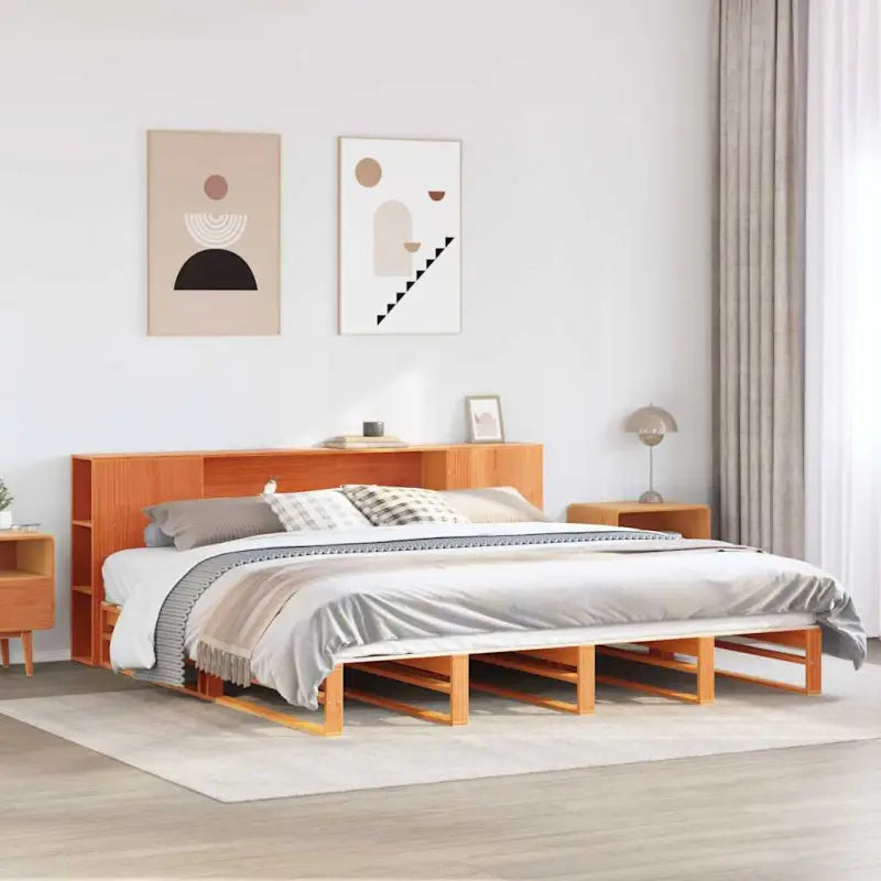Boekenkastbed van massief grenenhout met optimale totale afmetingen - Wasbruin / 200 x 200 cm - Bedden & bedframes