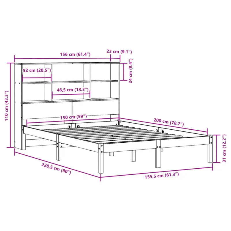 Boekenkastbed van massief grenenhout met optimale totale afmetingen - Bedden & bedframes