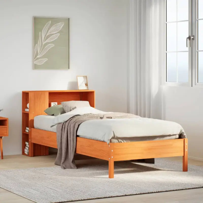Boekenkastbed van massief grenenhout met optimale totale afmetingen - Wasbruin / 90 x 200 cm - Bedden & bedframes