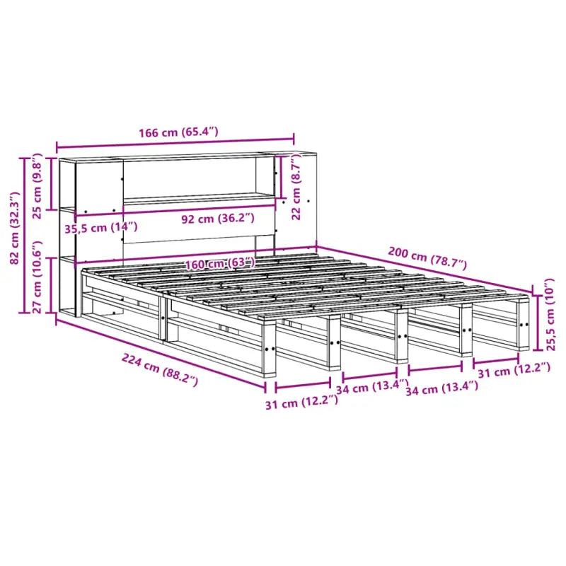Boekenkastbed van massief grenenhout met optimale totale afmetingen - Bedden & bedframes