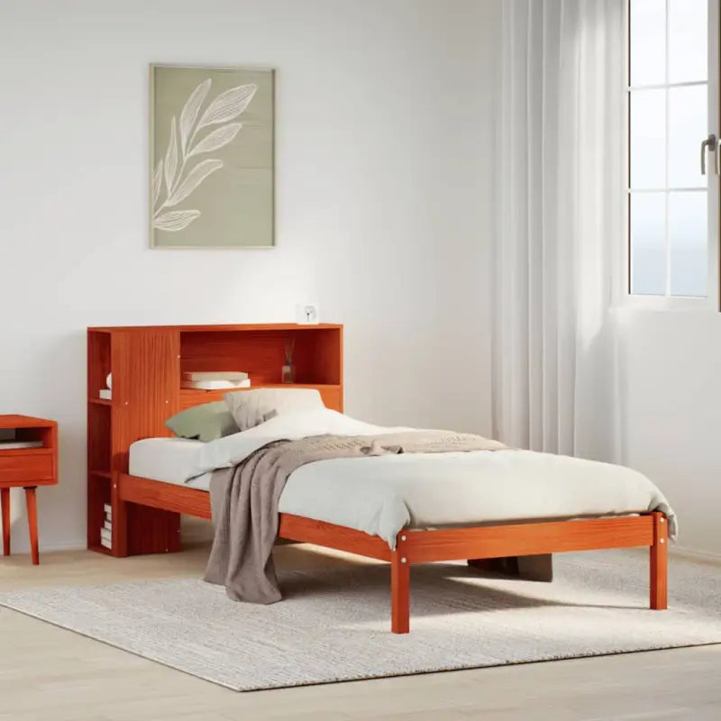 Boekenkastbed van massief grenenhout met optimale totale afmetingen - Wasbruin / 90 x 200 cm - Bedden & bedframes