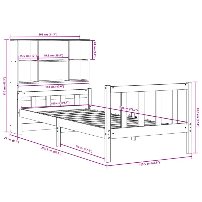 Boekenkastbed van massief grenenhout met optimale totale afmetingen - Bedden & bedframes