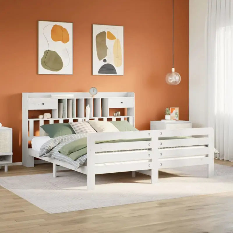 Boekenkastbed van massief grenenhout met optimale totale afmetingen - Wit / 180 x 200 cm - Bedden & bedframes