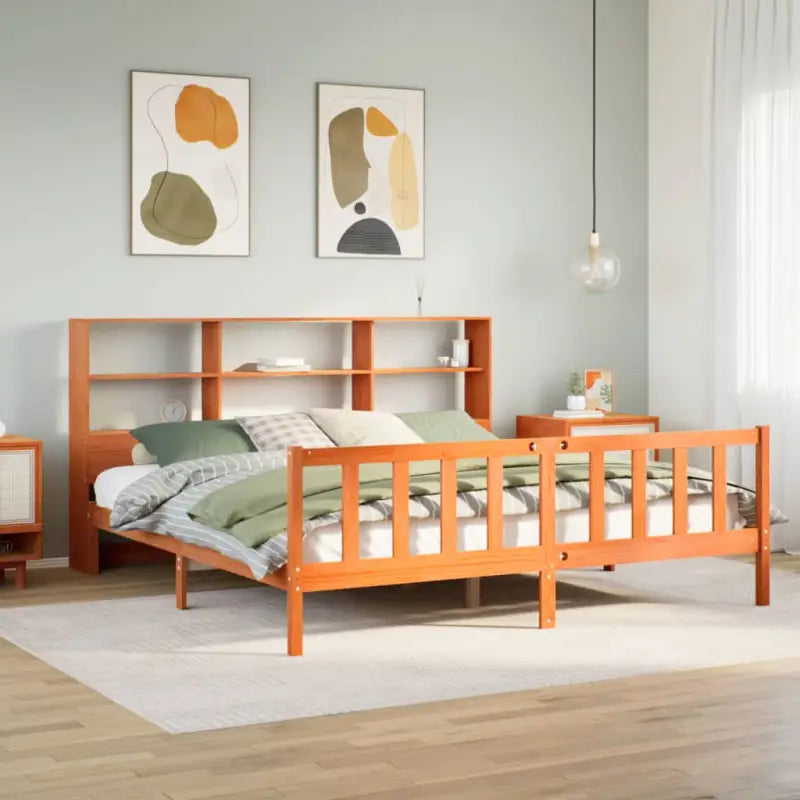 Boekenkastbed van massief grenenhout met optimale totale afmetingen - Wasbruin / 200 x 200 cm - Bedden & bedframes