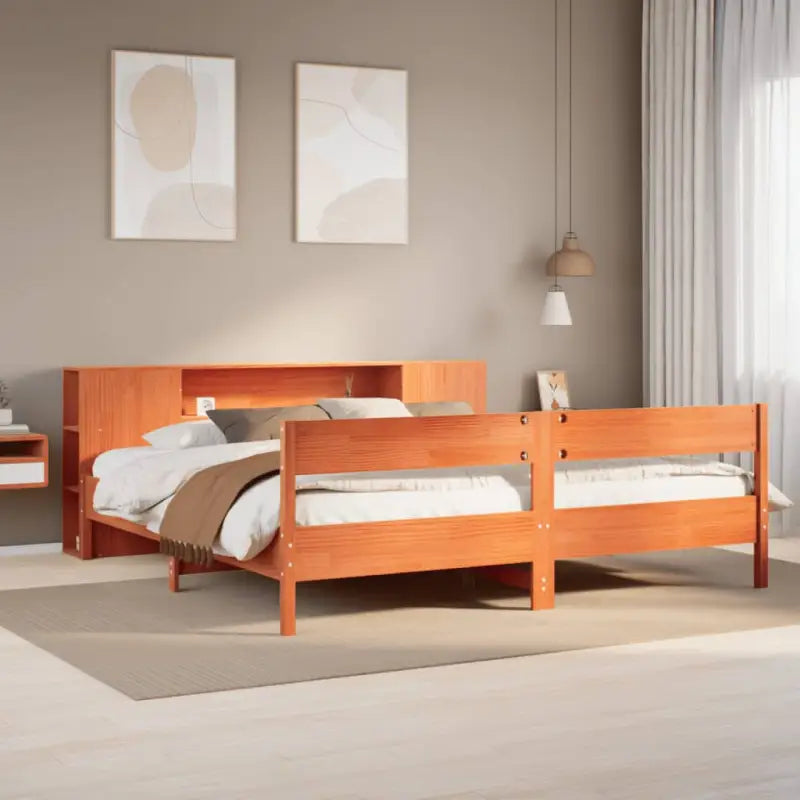 Boekenkastbed van massief grenenhout met optimale totale afmetingen - Wasbruin / 180 x 200 cm - Bedden & bedframes