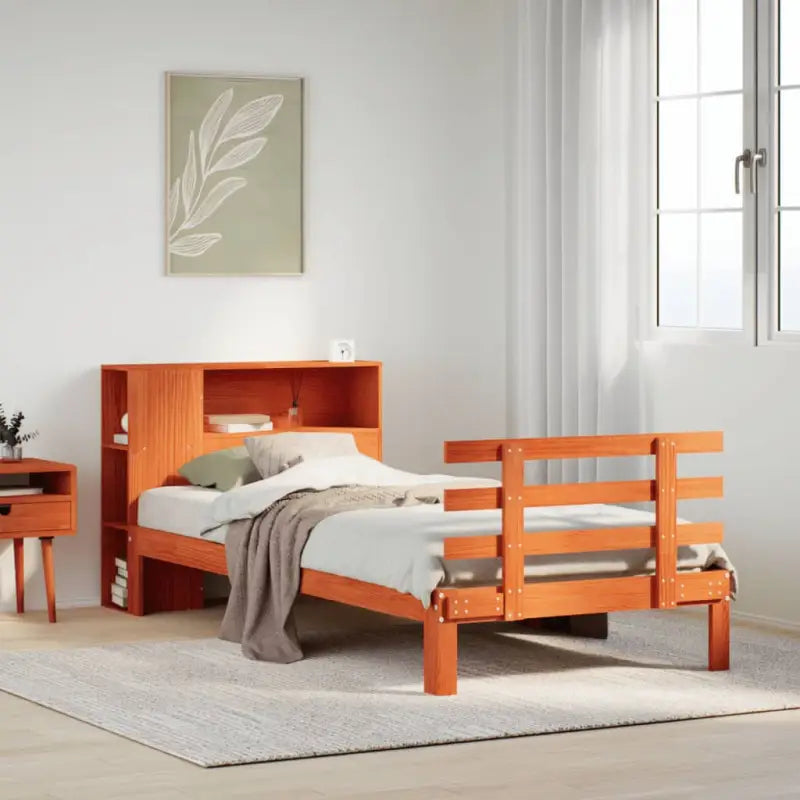 Boekenkastbed van massief grenenhout met optimale totale afmetingen - Wasbruin / 100 x 200 cm - Bedden & bedframes