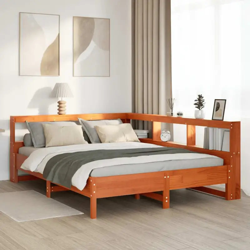 Boekenkastbed van massief grenenhout met optimale totale afmetingen - Wasbruin / 140 x 190 cm - Bedden & bedframes