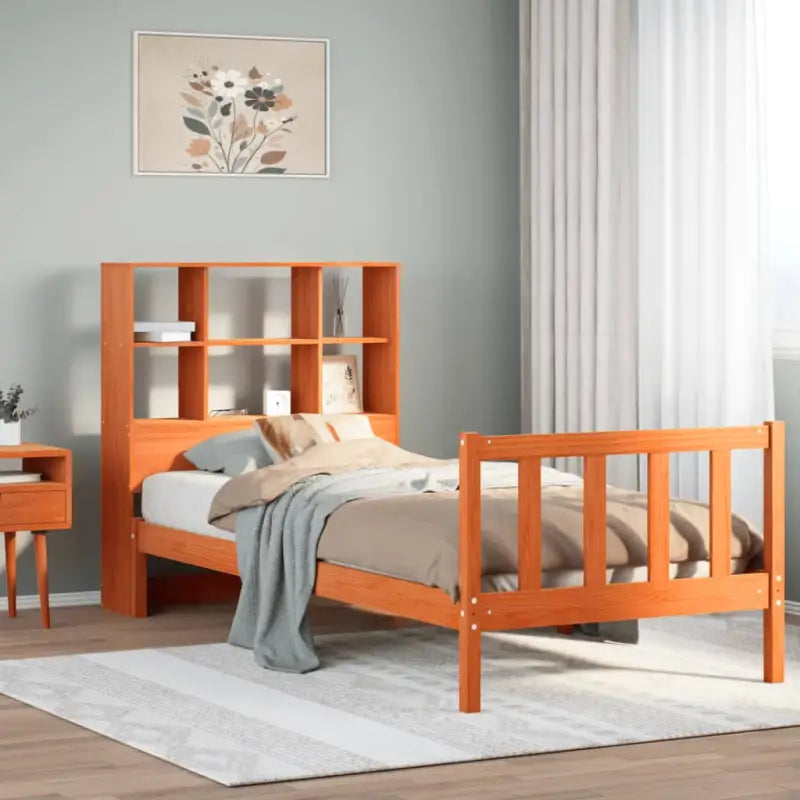 Boekenkastbed van massief grenenhout met optimale totale afmetingen - Wasbruin / 90 x 190 cm - Bedden & bedframes