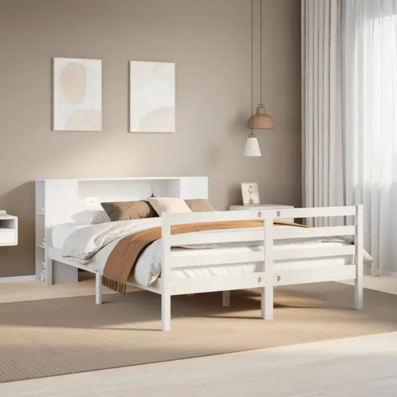 Boekenkastbed van massief grenenhout met optimale totale afmetingen - Wit / 140 x 200 cm - Bedden & bedframes
