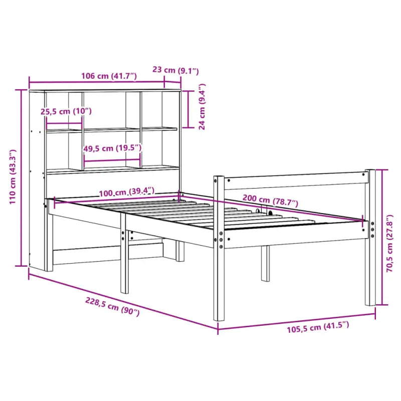 Boekenkastbed van massief grenenhout met optimale totale afmetingen - Bedden & bedframes