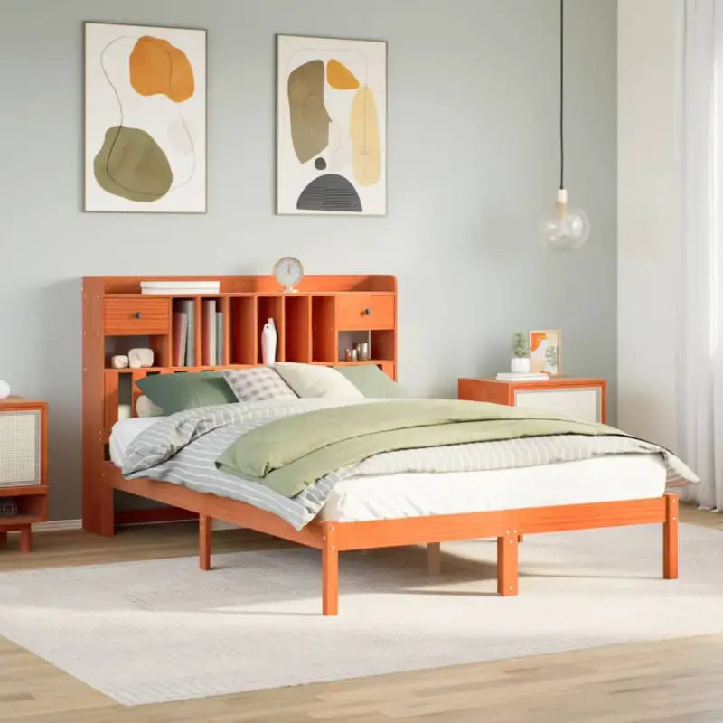 Boekenkastbed van massief grenenhout met optimale totale afmetingen - Wasbruin / 160 x 200 cm - Bedden & bedframes