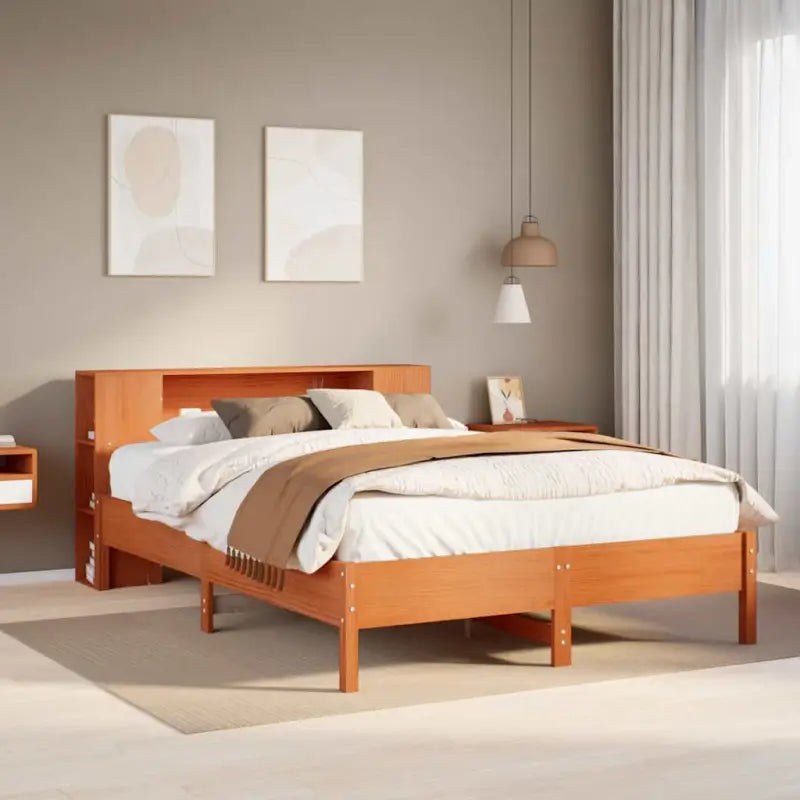 Boekenkastbed van massief grenenhout met optimale totale afmetingen - Wasbruin / 140 x 190cm - Bedden & bedframes