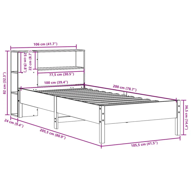 Boekenkastbed van massief grenenhout met optimale totale afmetingen - Bedden & bedframes