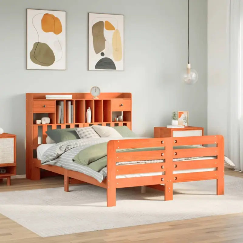 Boekenkastbed van massief grenenhout met optimale totale afmetingen - Wasbruin / 140 x 200 cm - Bedden & bedframes
