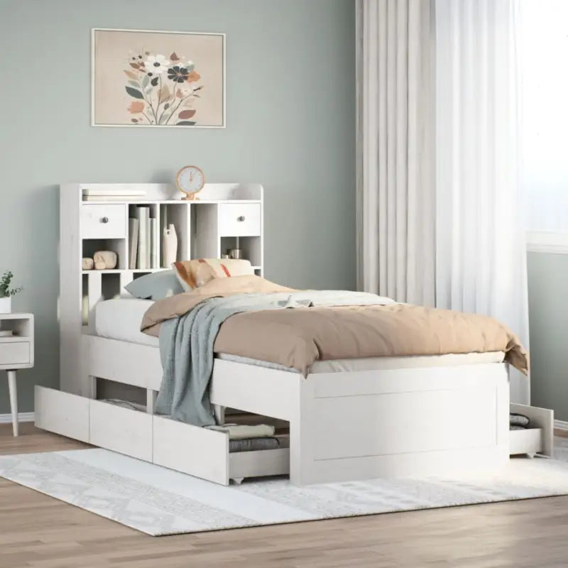 Boekenkastbed van massief grenenhout met optimale totale afmetingen - Wit / 75 x 190 cm - Bedden & bedframes