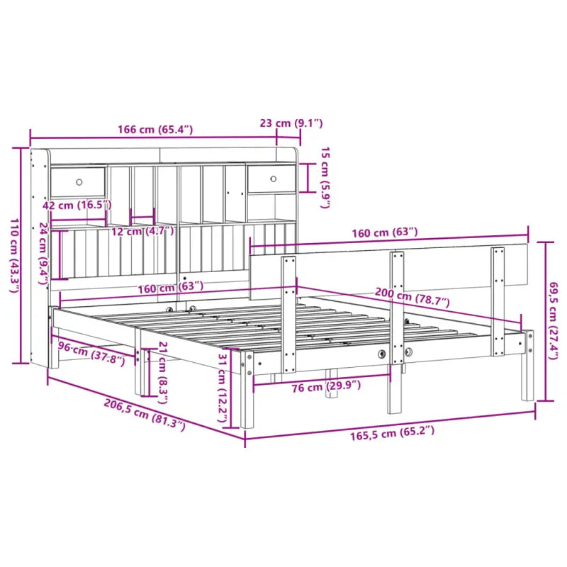 Boekenkastbed van massief grenenhout met optimale totale afmetingen - Bedden & bedframes
