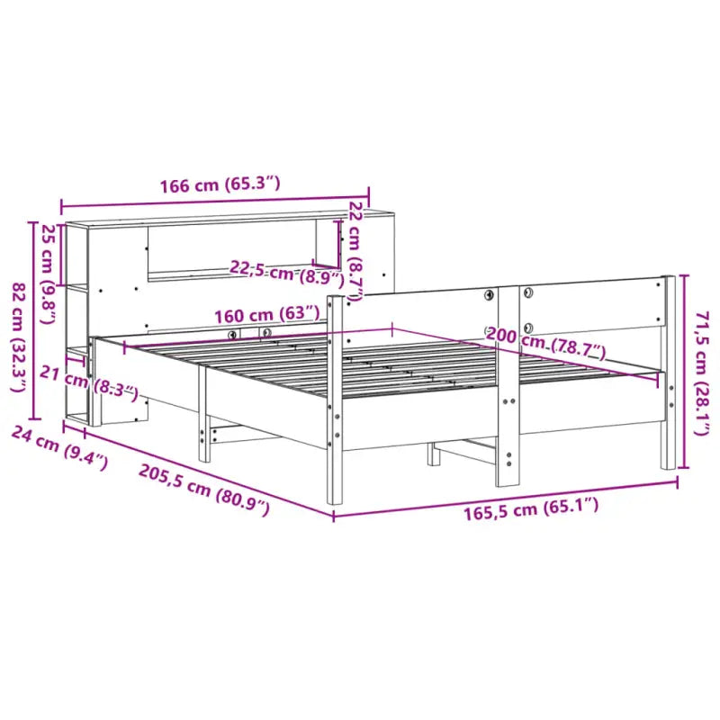 Boekenkastbed van massief grenenhout met optimale totale afmetingen - Bedden & bedframes