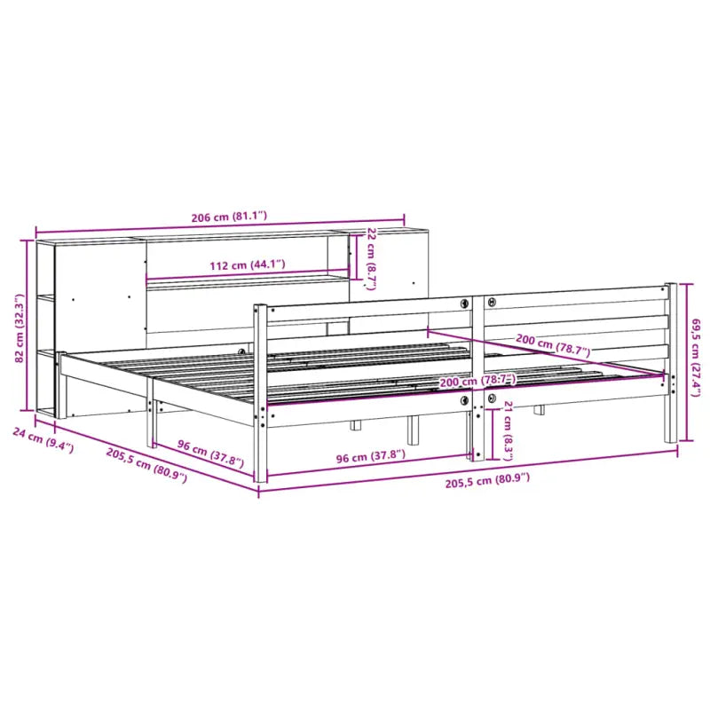 Boekenkastbed van massief grenenhout met optimale totale afmetingen - Bedden & bedframes