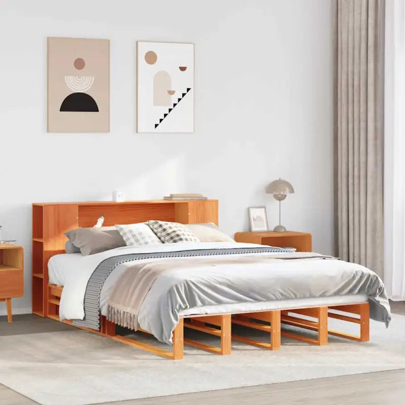 Boekenkastbed van massief grenenhout met optimale totale afmetingen - Wasbruin / 150 x 200 cm - Bedden & bedframes