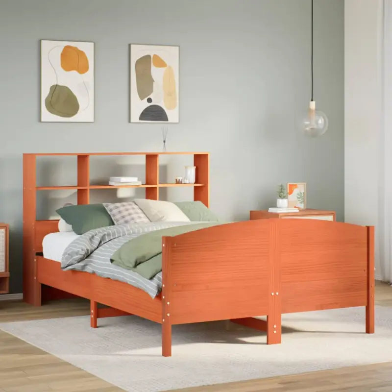 Boekenkastbed van massief grenenhout met optimale totale afmetingen - Wasbruin / 140 x 200 cm - Bedden & bedframes