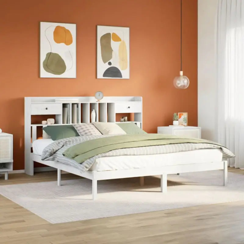 Boekenkastbed van massief grenenhout met optimale totale afmetingen - Wit / 180 x 200 cm - Bedden & bedframes
