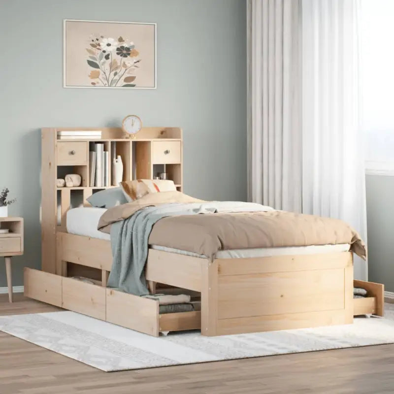 Boekenkastbed van massief grenenhout met optimale totale afmetingen - Naturel / 90 x 190 cm - Bedden & bedframes