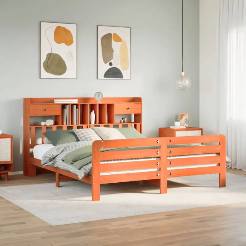 Boekenkastbed van massief grenenhout met optimale totale afmetingen - Wasbruin / 200 x 200 cm - Bedden & bedframes