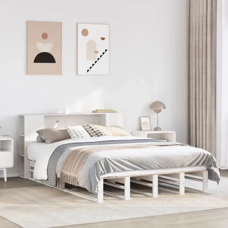 Boekenkastbed van massief grenenhout met optimale totale afmetingen - Wit / 160 x 200 cm - Bedden & bedframes