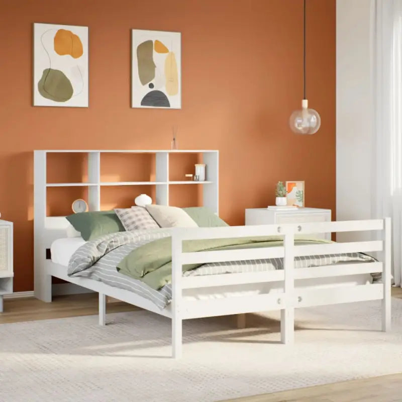 Boekenkastbed van massief grenenhout met optimale totale afmetingen - Wit / 160 x 200 cm - Bedden & bedframes