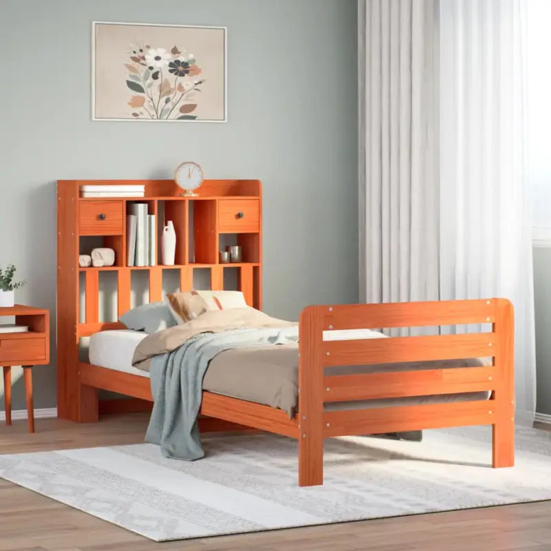 Boekenkastbed van massief grenenhout met optimale totale afmetingen - Wasbruin / 90 x 200 cm - Bedden & bedframes