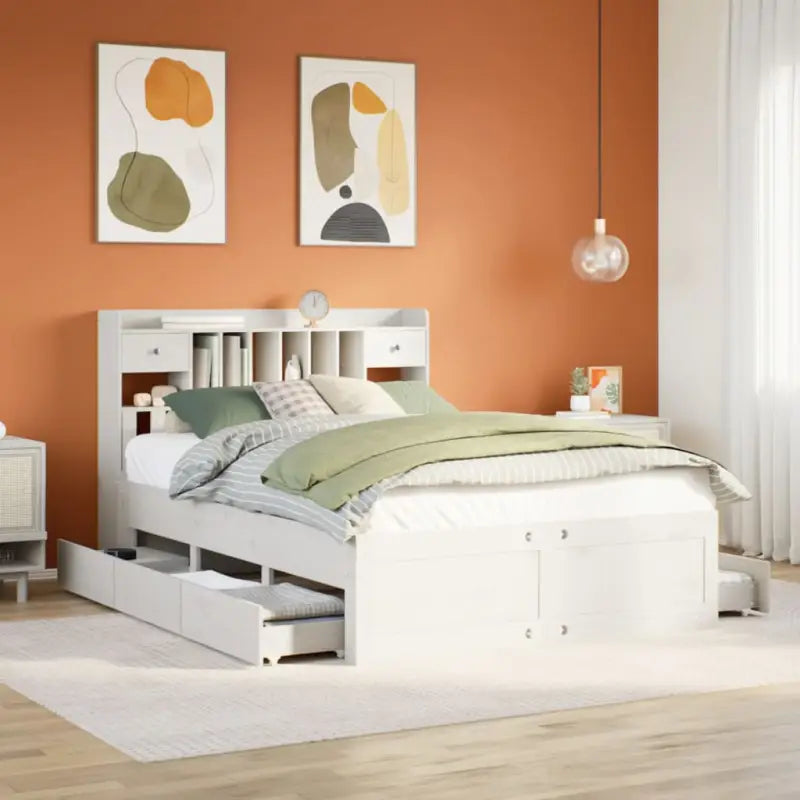 Boekenkastbed van massief grenenhout met optimale totale afmetingen - Wit / 140 x 200 cm - Bedden & bedframes
