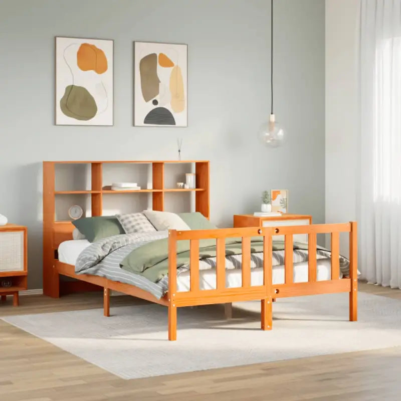 Boekenkastbed van massief grenenhout met optimale totale afmetingen - Wasbruin / 140 x 200 cm - Bedden & bedframes