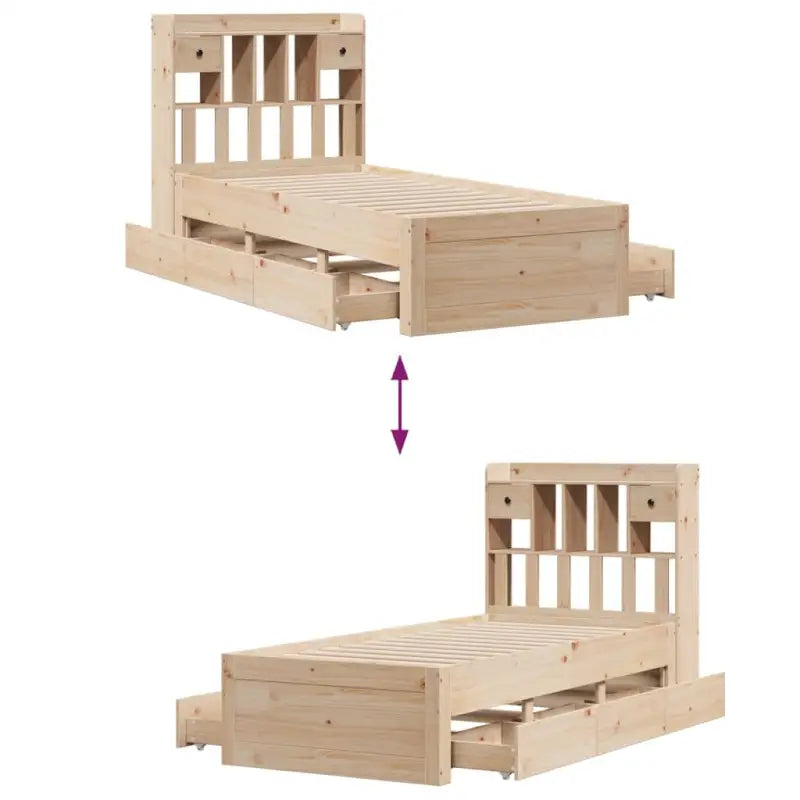 Boekenkastbed van massief grenenhout met optimale totale afmetingen - Bedden & bedframes