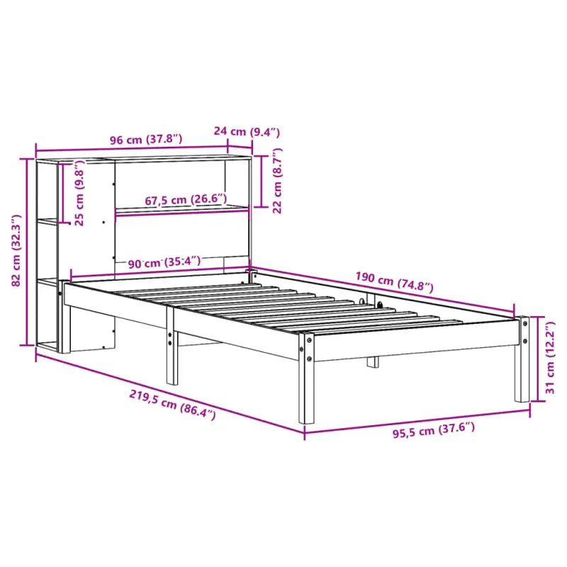Boekenkastbed van massief grenenhout met optimale totale afmetingen - Bedden & bedframes