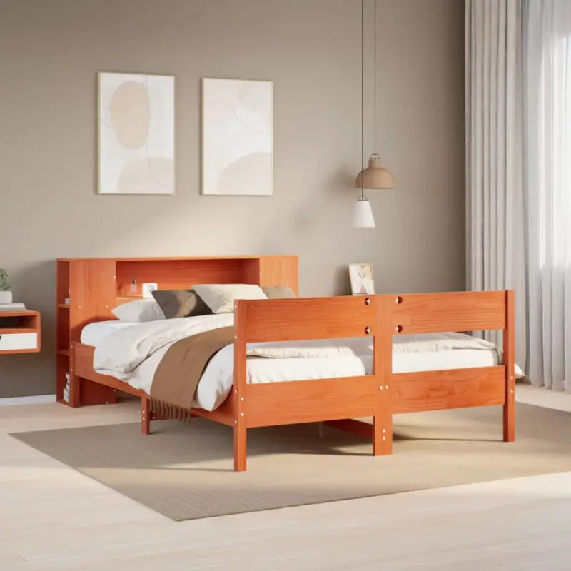 Boekenkastbed van massief grenenhout met optimale totale afmetingen - Wasbruin / 150 x 200 cm - Bedden & bedframes