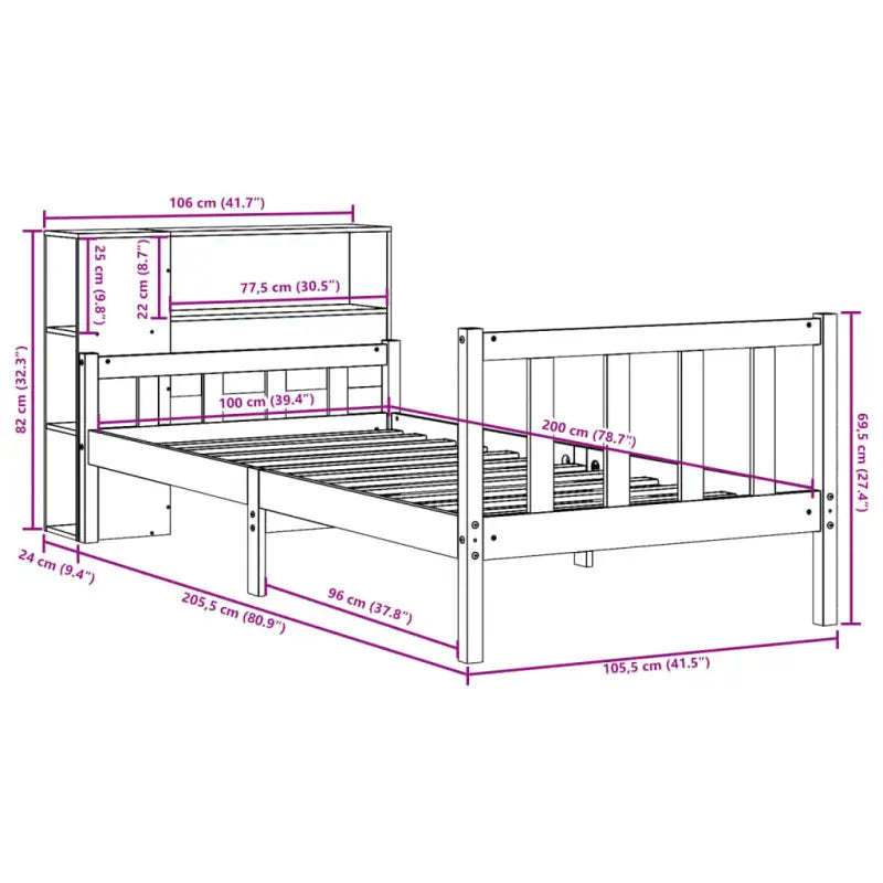Boekenkastbed van massief grenenhout met optimale totale afmetingen - Bedden & bedframes